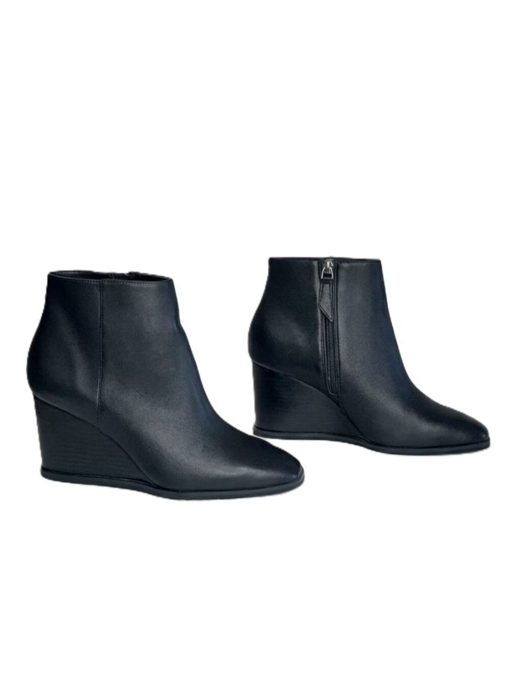 NYDJ Women's Joan Nappa Black Leather Zip Up Wedge Ankle Booties sz 8 Heels